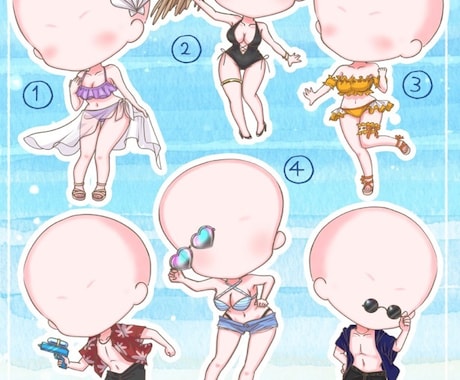 量産企画★ミニキャラ水着イラストお描きします 可愛い＆カッコいい！安価なSDキャラの水着イラストオーダー！ イメージ2