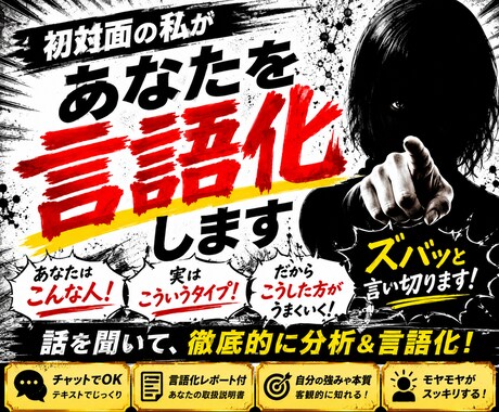 初対面の私があなたを勝手に言語化します あなたはこんな人！を勝手に決めつけ、本気で語ります。 イメージ1