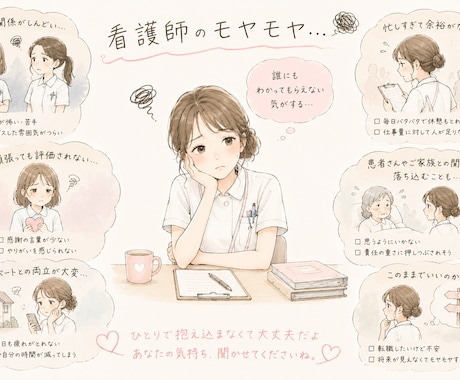 病棟、クリニック経験◎看護師さんのお話お聞きします 仕事や日常生活でのモヤモヤなんでもご相談してください♪ イメージ1