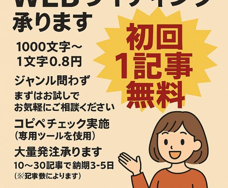 初回1記事無料！WEBライティング承ります コピペチェックあり！AI×10年選手が編集・作成します イメージ1