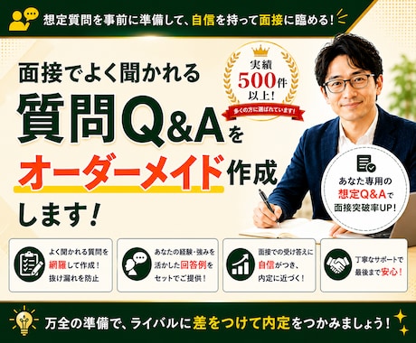 面接対策！あなたが必ず聞かれる想定質問を作成します ／中途もOK！1000人との面接経験をもとに作成します イメージ1