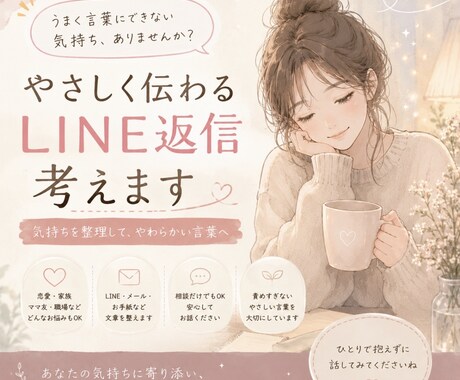 LINE返信一緒に考えます やさしく伝わる文章作りをお手伝いしています。 イメージ1