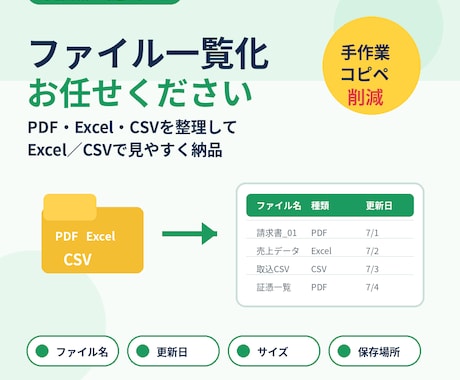PDF・Excelの一覧表を作成します PDF・Excel・CSVを一覧化します イメージ1