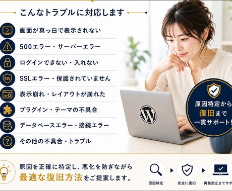 WordPressの原因を特定し復旧します 悪化を防ぐ順番で復旧を進めます イメージ2