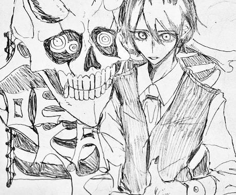 紙とシャーペンのみでイラストを描きます イラスト アナログ シャーペン