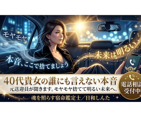 40代貴女の誰にも言えない本音を元送迎員が聞きます モヤモヤした気持ちはここで捨てましょう。貴女の未来は明るい イメージ1