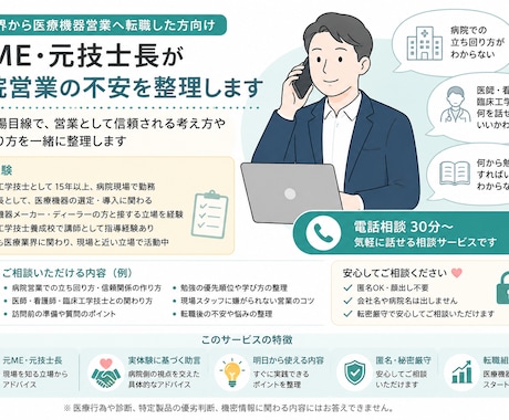 医療機器営業の不安を整理します 元ME・元技士長が現場目線で助言します イメージ1