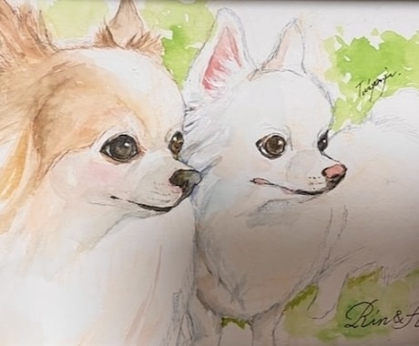 透明水彩で描く可愛い手描きの似顔絵。ワンコ描きます 原画