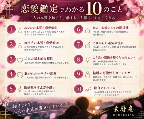 算命学で恋愛・結婚・相性を詳しく鑑定します 二人の本質と相性、これからの関係を読み解きます イメージ2