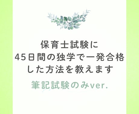 保育士試験・筆記試験の独学勉強法を教えます ４５日間で筆記試験に一発合格するコツと勉強法を詰め込みました イメージ1