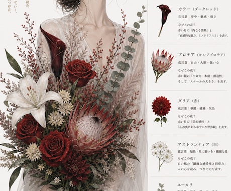 あなたの魅力を花束にしたブーケ鑑定書を作成します 見るたびに、自分が好きになる1枚 イメージ2