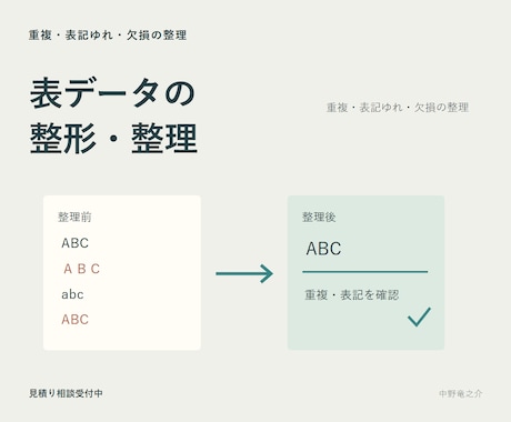 表データの重複や表記ゆれを整えます イメージ1