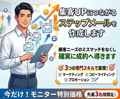 集客UPにつながるステップメールを作成します 顧客ニーズのミスマッチをなくし確実に成約へ導きます イメージ1