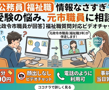 元公務員福祉職が質問対応します 元政令市職員（地方上級・福祉職3年）が伴走する相談サービス イメージ1