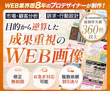 広告バナー・WEB画像を“成果重視”で制作します 総制作実績360件以上|評価5.0|修正無制限|原稿なしOK イメージ1