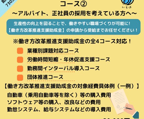 働き方改革推進支援助成金 申請サポートします （働き方改革推進支援助成金コース②）これから雇用される方 イメージ1