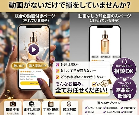 他社と差をつける魅力。伝わり選ばれる動画制作します 「撮影不要・素材不足もAI補完! 画像・ロゴを提供するだけ」 イメージ2