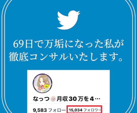 Twitterでフォロワー増やすコンサルをします 69日で万垢になった私がフォロワーの増やし方をお教えします イメージ2