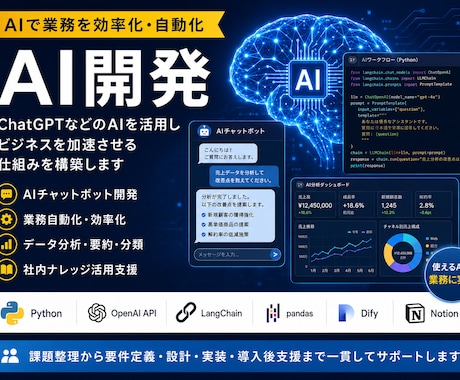 AI開発やAIを用いた業務自動化ツールを構築します AIの導入、AIを用いた業務の効率化や自動化も対応可能です イメージ1