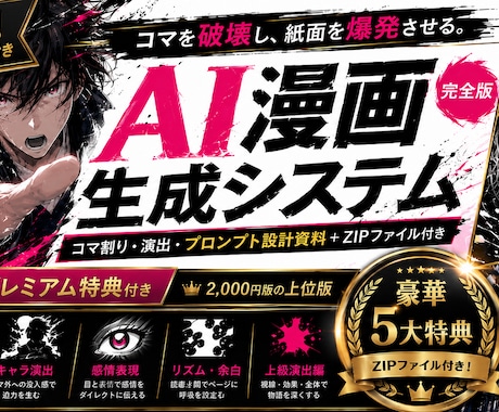 完全版｜AI漫画制作プロンプト一式を提供します キャラ固定・コマ割り・演出設計を効率化できるテンプレート集 イメージ1