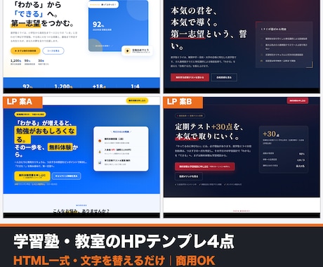 学習塾・教室のHPテンプレ4点セットを販売します 体験申込につながる塾HP。文字を替えるだけの一式。 イメージ1