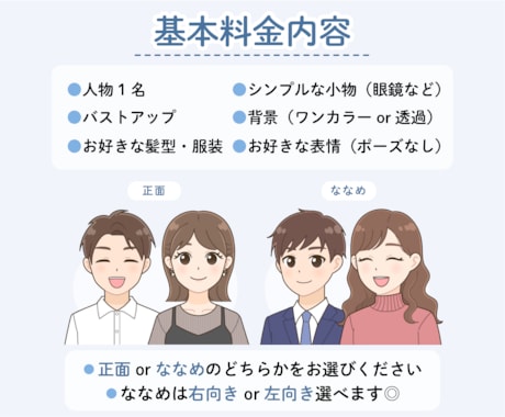 セミオーダーで楽々注文！好印象アイコン描きます 商用OK◎コスパ◎SNS・ブログ・挿絵など使い道万能♪ イメージ2