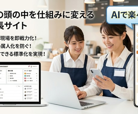 スタッフ教育と日報がラクに！AI店長サイト作ります 店長の頭の中を、みんなで使える！ 教育・確認・日報ひとまとめ イメージ1