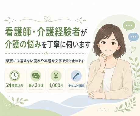 看護師・介護経験者が介護の悩みを丁寧に伺います 家族には言えない疲れや本音を文字で受け止めます イメージ1