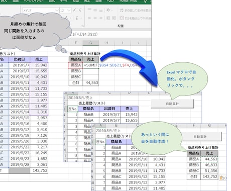 業務の効率化をサポートします 集計やデータの結合を行うExcel VBAプログラムをご提供 イメージ2