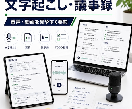 音声・動画の文字起こしと要約をします 会議・商談・セミナー内容を見やすく整理 イメージ1