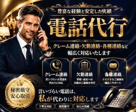 任せて安心◆ミドル男性が最高品質の電話代行致します 【秘密厳守】夫役等、クレーム/欠勤/各種連絡に幅広くご対応！ イメージ1