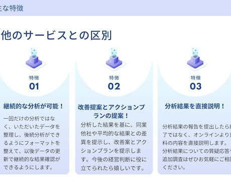 財務データ分析で経営判断をサポートします 「数字は雄弁である！」財務データから経営課題を分析します。 イメージ2
