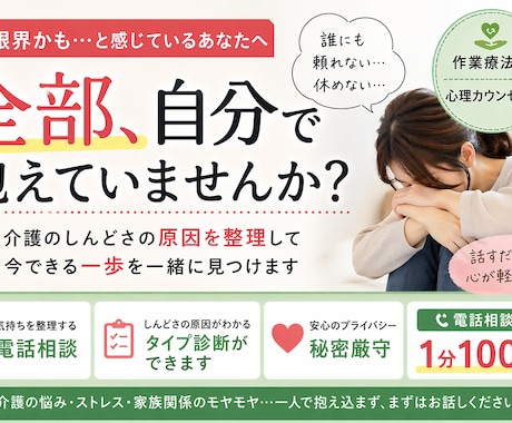 全部一人で抱えている介護の悩み、一緒に整理します あなたの状態を整理し、どうすればいいかを紐解きます イメージ1