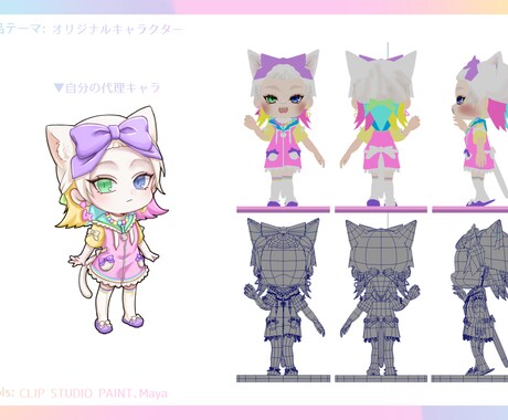 ミニキャラ3Dモデリングムービーつくります 2頭身のミニキャラモデリングから数秒のムービーを作成します。 イメージ1