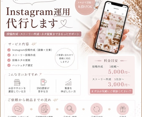 Instagramの投稿・ストーリー作成代行します SNSを更新したいけど、、、そんな方のためにサポートします。 イメージ1