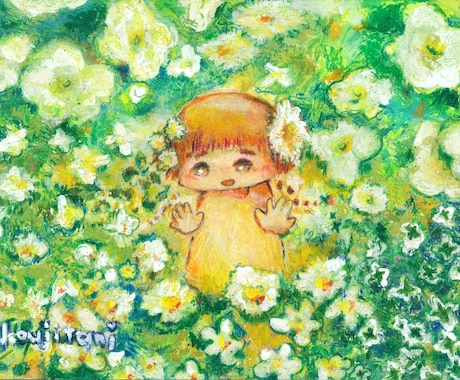 妖精とお花の絵画をクレヨンで描きます 思い出　大切　記念　お花　プレゼント イメージ2