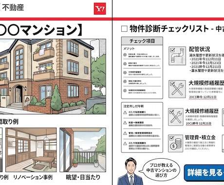 中古マンション購入『基本チェック』作成します 購入前の失敗を防ぐ！AI×一級建築士のレポートになります イメージ2