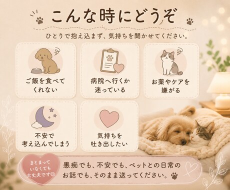 元動物看護師が、ペットの不安や気持ちお聞きします チャット5往復、ペットに関する不安や相談、雑談もお聞きします イメージ2