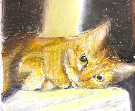 お気に入りの写真をもとにペットの肖像画を描きます オイルパステルでペットちゃんの表情や温度感を大切に描きます イメージ1