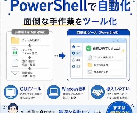 PowerShellで業務自動化ツール作ります インストール不要！Windows標準だけで動くツール開発 イメージ1