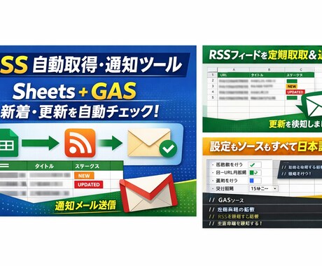 RSS自動取得＆更新通知ツールお譲りします RSSを自動監視し、新着・更新をスプレッドシートへ反映 イメージ1
