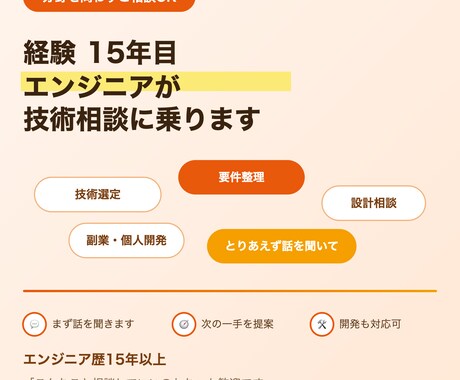 15年目エンジニアが技術相談に乗りますます 分野を問わず気軽にご相談ください イメージ1