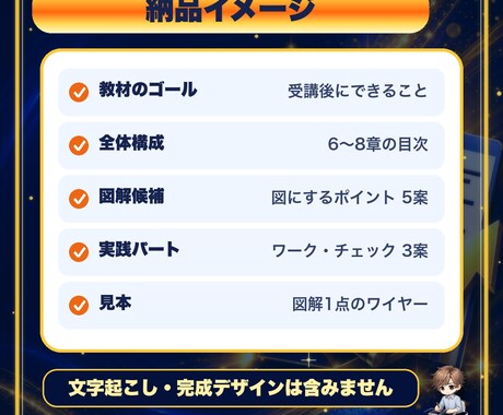 セミナーを図解教材の構成にします 話した内容を受講者が復習できる目次・図解・ワークへ整理します イメージ2