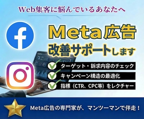Meta広告の運用設定をプロが診断・改善します 配信中の設定を最適化！認知数とリーチ数の最大化に繋げます イメージ1