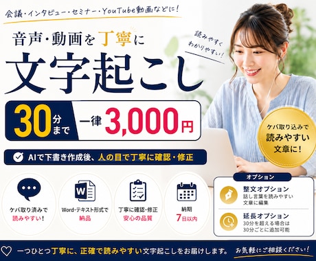 30分までの音声・動画を丁寧に文字起こしします イメージ1