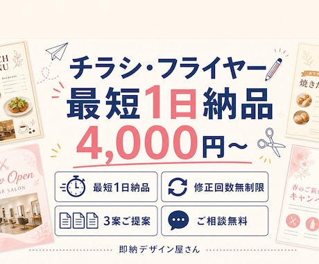 即納OK｜修正無制限｜両面同一価格でお作りします 即納OK｜修正無制限｜A4チラシ（片面・両面同一価格） イメージ1