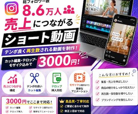 1本3,000円〜 ショート動画の編集をします フォロワー8.6万人の現役インスタグラマーがサポート イメージ1