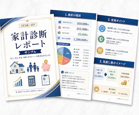 家計のムダを見える化！家計診断レポートを作成します FPが収支・保険・住宅ローン・老後資金を診断します イメージ2