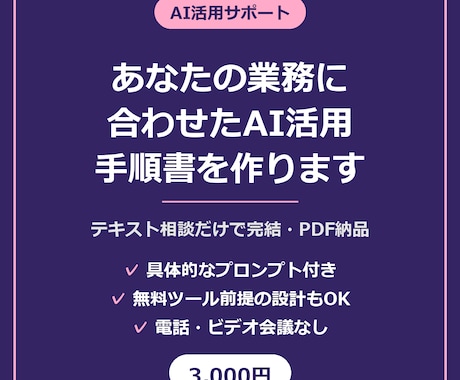 あなたの業務に合わせたAI活用手順書を作ります テキスト相談だけで完結。明日から使えるプロンプト付き イメージ1