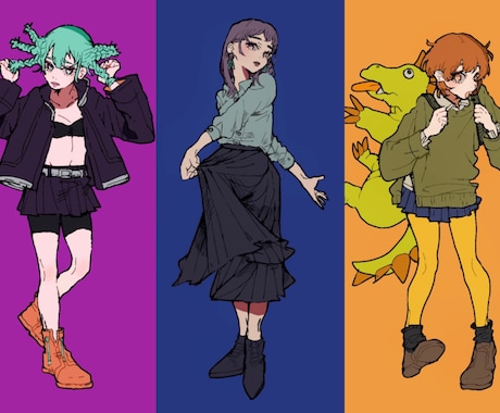 可愛い個性的な女の子のオリジナルイラスト描きます ビビットな背景にオリジナルの可愛い女の子を乗せて描きます。 イメージ2